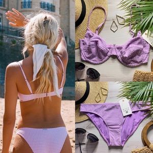 Billabong 💜 Lilac Check Underwire Bralette Bikini Top | Lowrider Bottoms